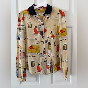 Kate Spade Silk “Jessie” Print Blouse with Party People print